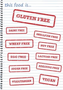 Rubber stamp vectors of allergy products such as gluten dairy and sugar free