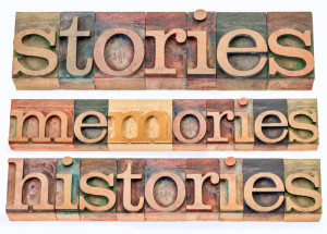 Blocks of letters spelling Stories, Memories, Histories